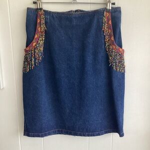 Western style Blue and Orange Embellished Pencil Skirt Knee-Length